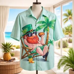 Hardaddy Mens 3XL Aloha‎ Hawaiian Shirt Leprechaun Beach Short Sleeve NEW